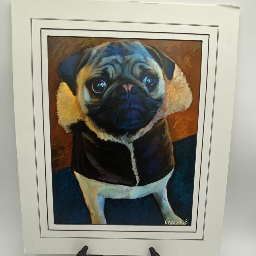 Signed Robert McClintock “The Aviator” Pug Print 13 1/2" x 10 3/4"
